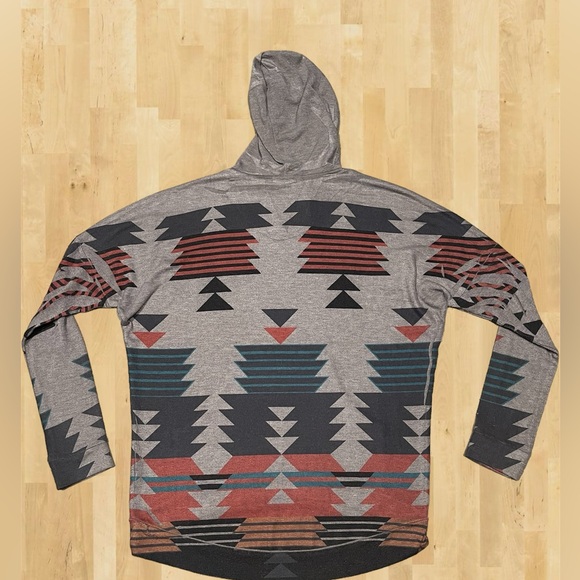 Enti Womens Southwest Tunic Hoodie Medium Gray Knit Drawstring Pullover Pockets - Picture 4 of 7